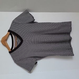 Lands' End Women's White Brown Striped Short Sleeve Top, S